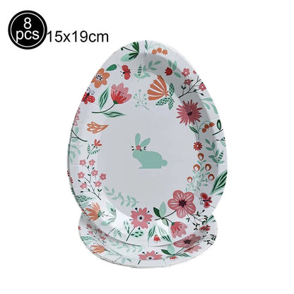Easter Theme Disposable Tableware Cute Cartoon Bunny Rabbit Pattern Paper Plates Cups Napkins Kids Favor Easter Party Decoration