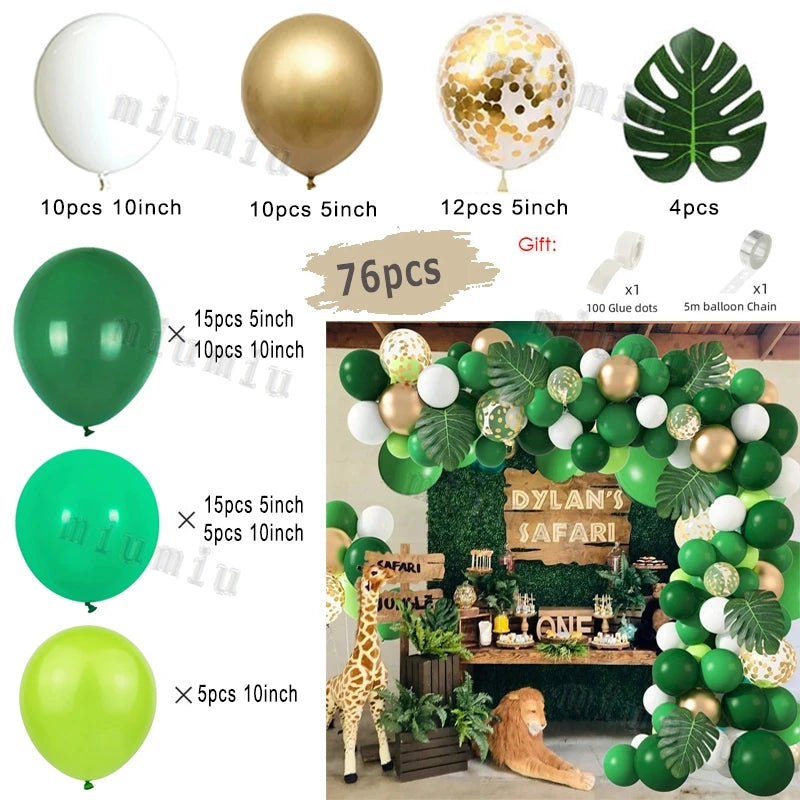 Jungle Safari Green Theme Balloon Garland Arch Kit Kids Birthday Party Metal Confetti Foil Latex Balloons Baby Shower Decoration