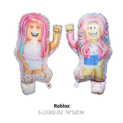 Pink Roblox Balloons Happy Birthday Banner Party Decoration Hot Robot Game Cake Topper Disposable Tableware Kids Girl Background