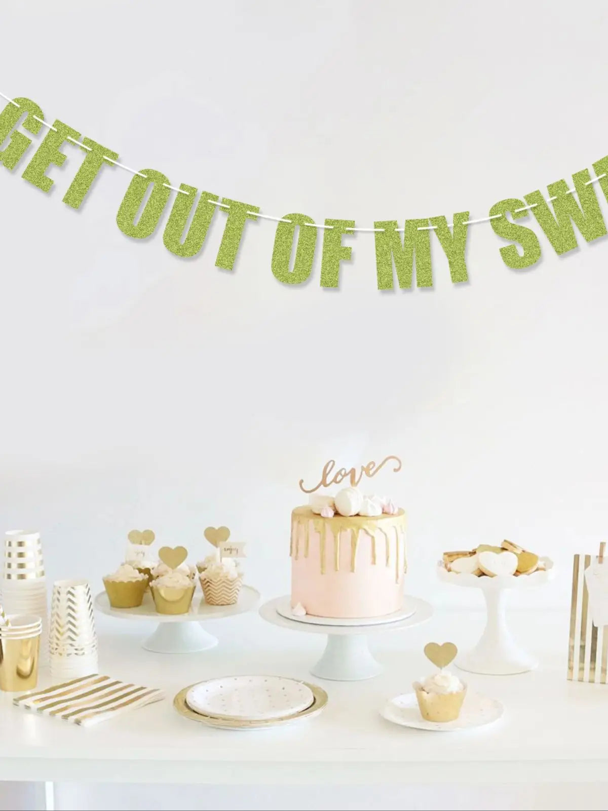 Get out of my Swamp Bunting Banner, Green Glitter Birthday Party Decorations, Funny Housewarming Party Decor Set