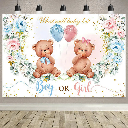 Boy Or Girl Gender Reveal Decorations Blue Or Pink Polka Dot Balloons Party Backdrop Gender Reveal Background Banner Supplies