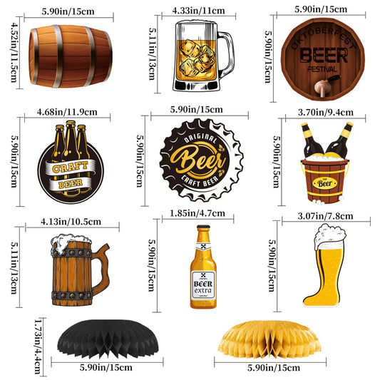 9Pcs Oktoberfest Theme Desktop Honeycomb Ornaments for Adults Boy Beer Festival Theme Birthday Party Background Props Decoration