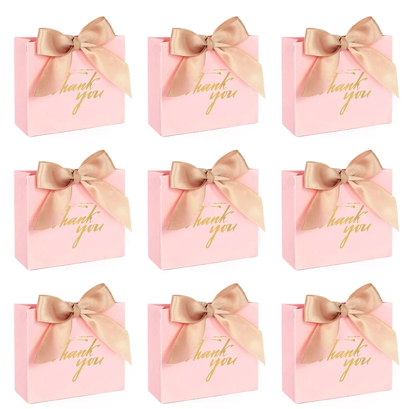 5/10pcs Thank You Candy Box With Ribbon Small Gift Packing Bag For Christmas Wedding Baby Shower Birthday Party gift for guests