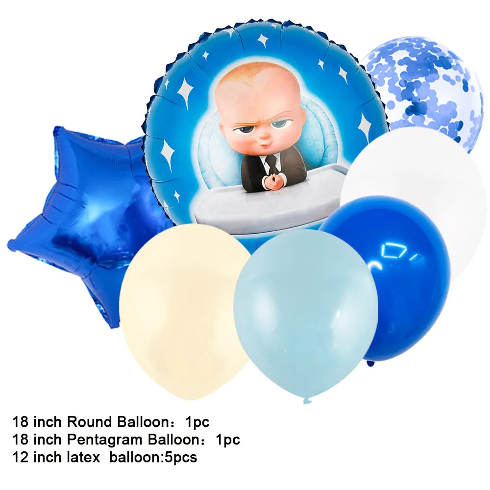 Cartoon Boss-Boys-Girls Theme Newborn 1st Birthday Party Decor Disposable Tableware Backdrop Balloons Baby Shower For Kids Gifts