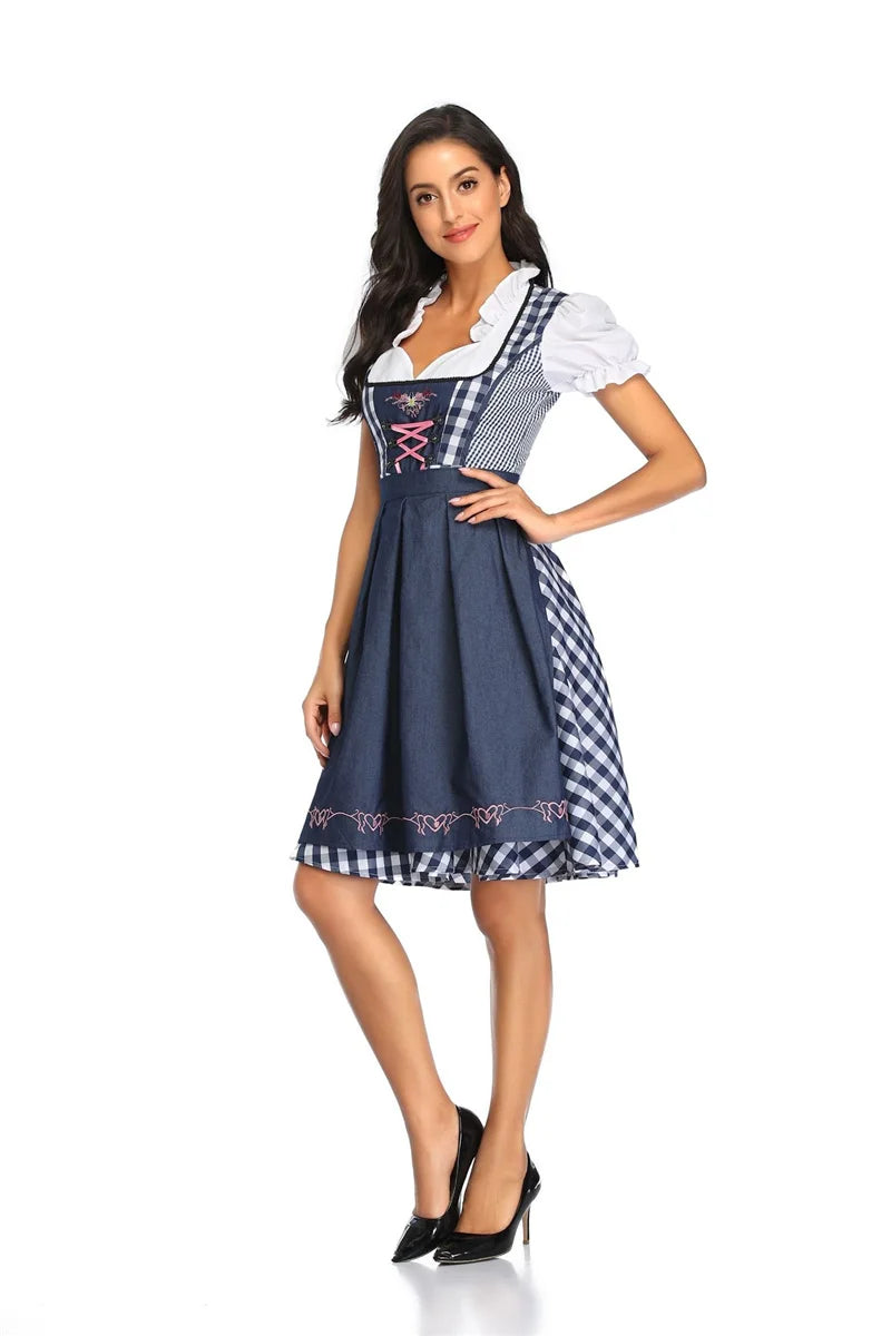 S-4XL Womens German Oktoberfest Beer Girl Costume Bavarian Traditional Beer Dirndl Dress With Apron