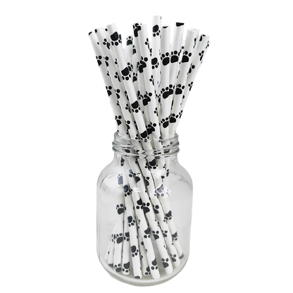 25/50/100/200pcs Dog Paw Print Paper Straws Animal Dog Puppy Straws Dog Themed Drinking Straws for Puppy Birthday Party Decors