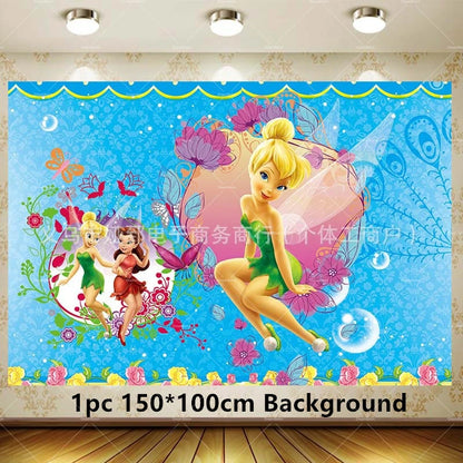 Tinker Bell Fairy Foil Balloons Pixie Latex Ballon Happy Birthday Banner Party Decorations Cake Toppers Cartoon Kids Girls Gift