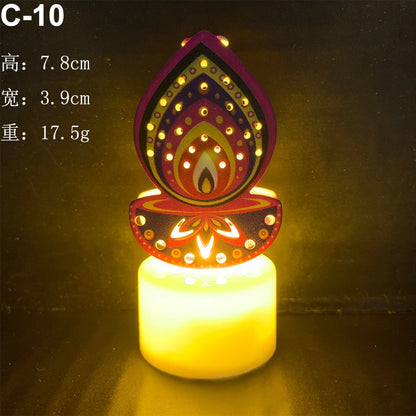 Diwali Diya Decor LED Candle Light, Hindu, Deepavali Festival, Night Light, Battery Powered, Art, 10 Pcs