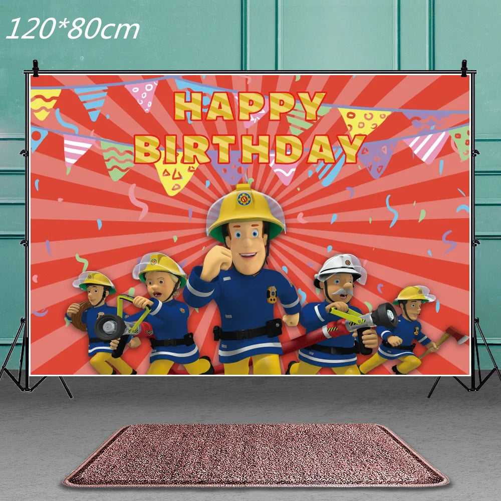 Firefighter Sam Party Supplies Plates Napkins Cups Tablecloth Banner Fire Truck Party Decorations Kids Boys Decor Supplies