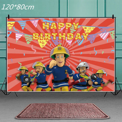 Firefighter Sam Party Supplies Plates Napkins Cups Tablecloth Banner Fire Truck Party Decorations Kids Boys Decor Supplies