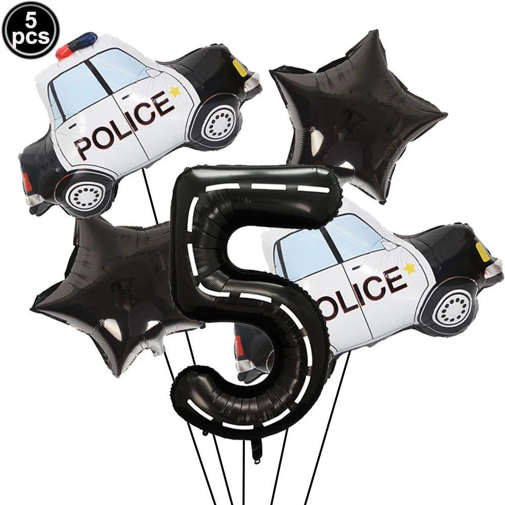 5th Birthday Police Party Blue Car Helicopter Foil Balloons for Boys Baby Shower Police Birthday Party Decoration
