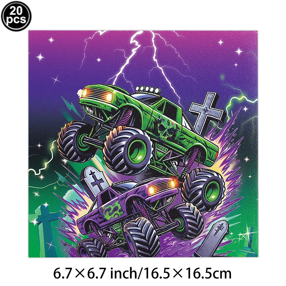 Monster Truck Birthday Party Paper Plates Cup Napkin Tablecloth Balloon Hanging Swirls Banner Monster Truck Birthday Party Decor