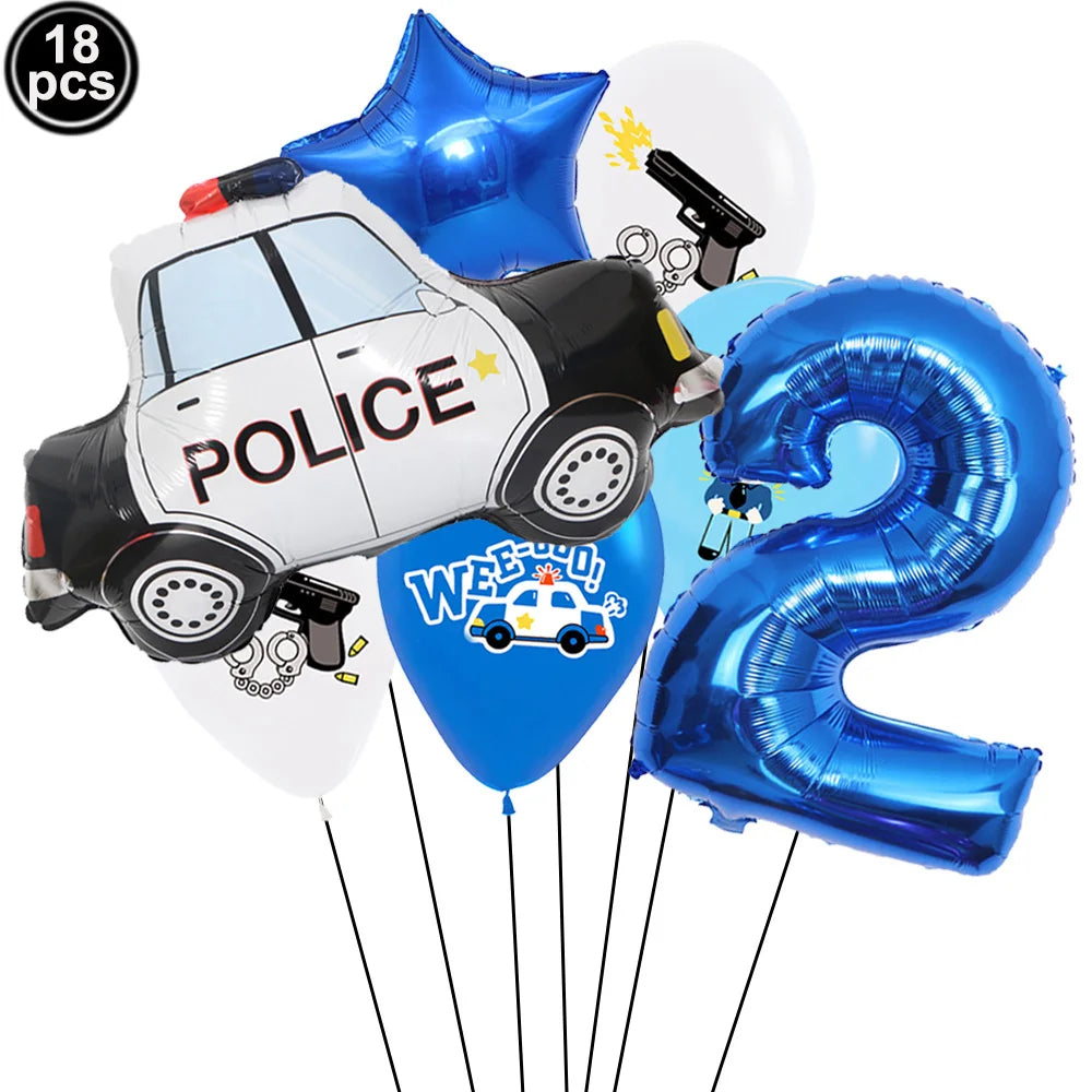 5th Birthday Police Party Blue Car Helicopter Foil Balloons for Boys Baby Shower Police Birthday Party Decoration