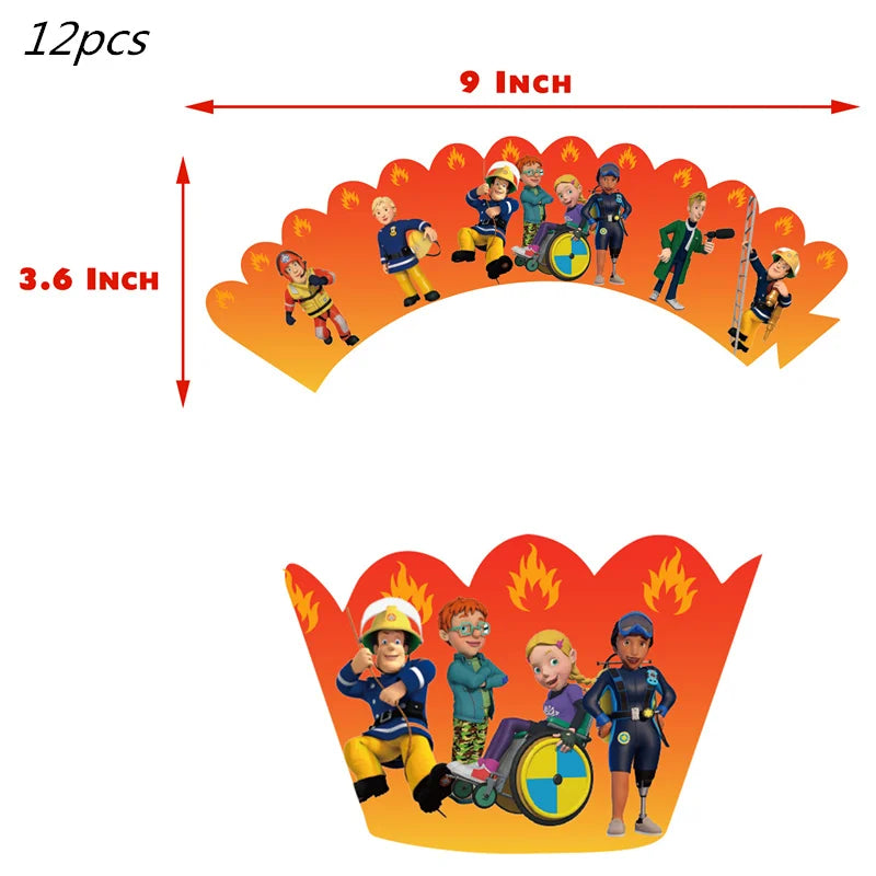 Firefighter Sam Party Supplies Plates Napkins Cups Tablecloth Banner Fire Truck Party Decorations Kids Boys Decor Supplies