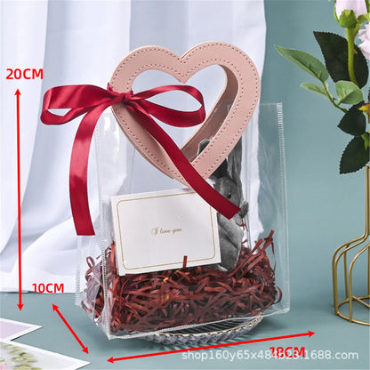 1 Pieces New Heart Portable Transparent PVC Tote Bag Ornament Wedding Candy Gift Bag Plastic Cosmetics Bag Jelly Bag Gift Bag