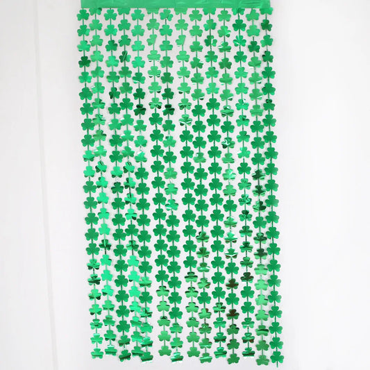 St Patrick Day Backdrop Curtain Green Clover Foil Fringe Curtain Metallic Fringe Curtain Party Decorations Supplies Favor Gifts