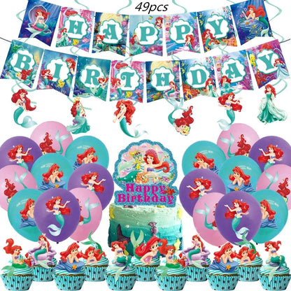 The Little Mermaid Theme Party Supplies  Ariel Princess Paper Napkin Plate Cup Balloons Kid Girls Birthday Party Decoration Gift