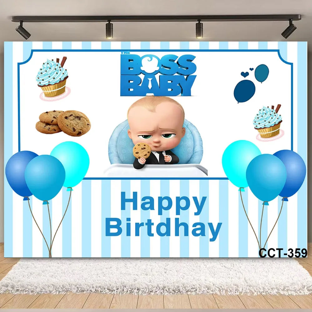 Cartoon Boss-Boys-Girls Theme Newborn 1st Birthday Party Decor Disposable Tableware Backdrop Balloons Baby Shower For Kids Gifts