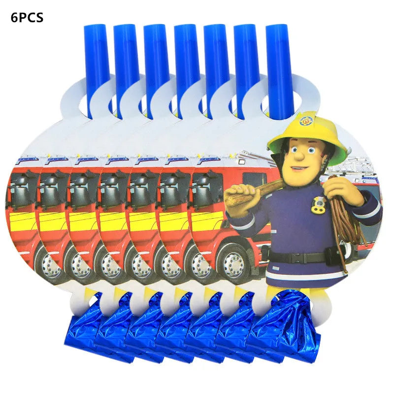 Firefighter Sam Party Supplies Plates Napkins Cups Tablecloth Banner Fire Truck Party Decorations Kids Boys Decor Supplies
