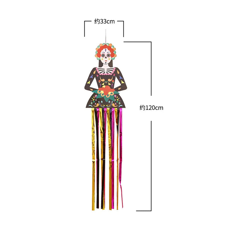 1.3m Mexico Day of the Dead Skeleton Ghost Bride Hanger Porch Sign Halloween Party Outdoor Decor Ghost Couple Door Hanging Flag