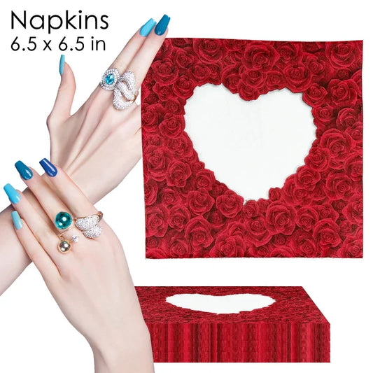 Valentine's Day Rose Heart Coloured Printed Napkins Proposal Engagement Party Tissue Paper Food Grade 2 Ply Unscented Napkins