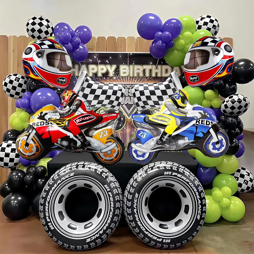 Motocross Dirt Bike Birthday Party Banner Cake Topper Foil Motorcycle Balloon for Boy Kids Motor Theme Party Decoration Supplies