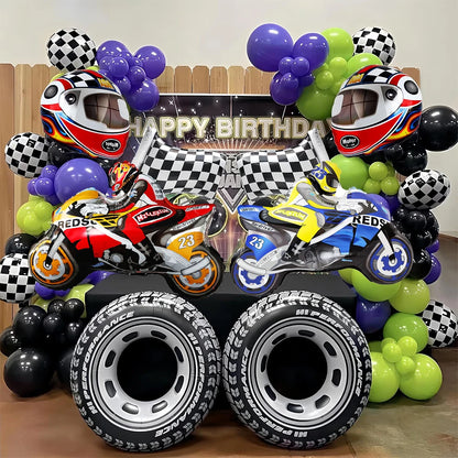 Motocross Dirt Bike Birthday Party Banner Cake Topper Foil Motorcycle Balloon for Boy Kids Motor Theme Party Decoration Supplies