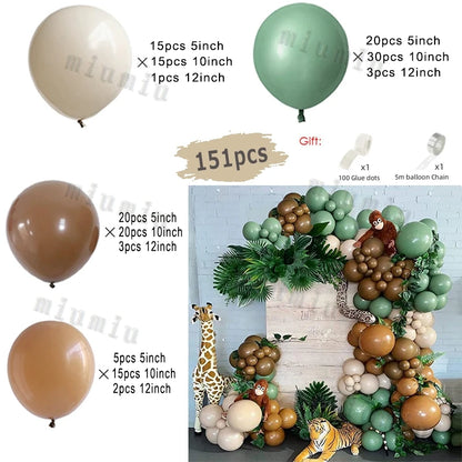 Jungle Safari Green Theme Balloon Garland Arch Kit Kids Birthday Party Metal Confetti Foil Latex Balloons Baby Shower Decoration
