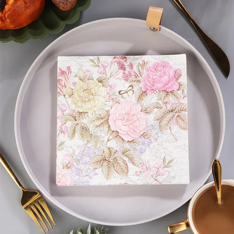 20Pcs/pack Lover Heart Rose Printed Paper Disposable Tableware Napkin Tissues DIY Wedding Party Decoration Valentine's Day Decor