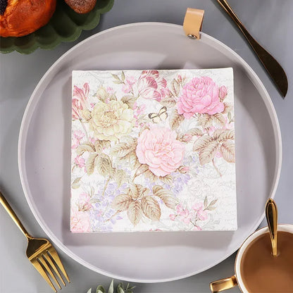 20Pcs/pack Lover Heart Rose Printed Paper Disposable Tableware Napkin Tissues DIY Wedding Party Decoration Valentine's Day Decor
