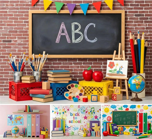 Mehofond Photography Background Back to School Bus Globe Classroom ABC Kids Birthday Party Portrait Decor Backdrop Photo Studio