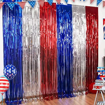 American Independence Day Decoration,American Flag,Red White Blue Metallic Tinsel Foil Fringe Curtains,4th Of July,Photo Props