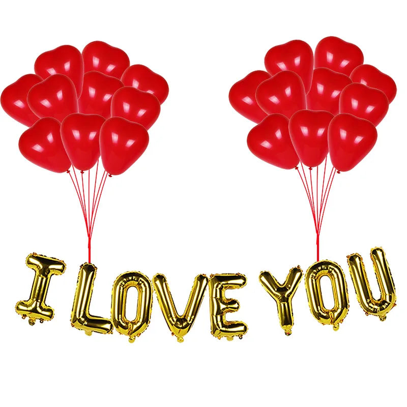 I Love You Letter Balloons Set Red Heart Balloon for Proposal Valentine's Day Decoration Marry Me Wedding Anniversary party gift
