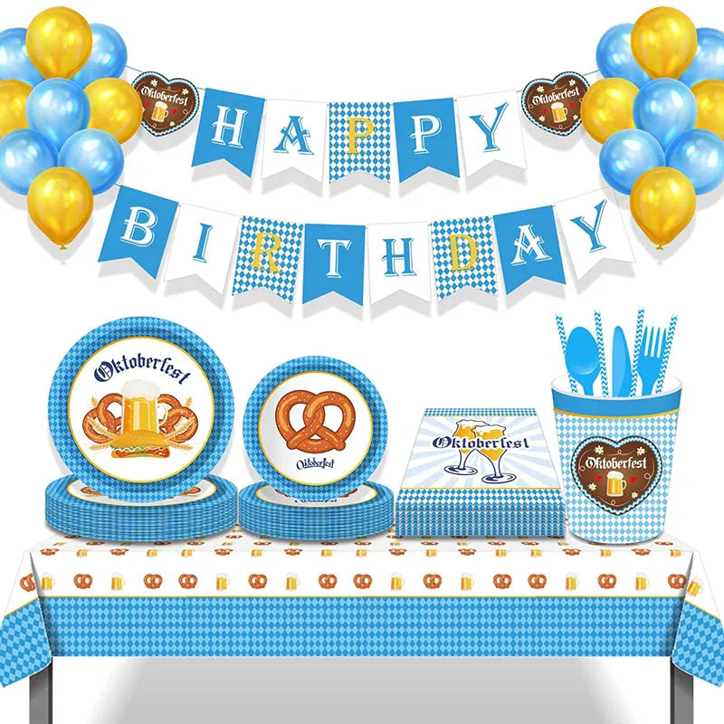 Oktoberfest Theme Party Carnival Decor Disposable Tableware Paper Plates Cup Balloons Fireworks Gun Toys Birthday Party Supplies