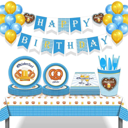 Oktoberfest Theme Party Carnival Decor Disposable Tableware Paper Plates Cup Balloons Fireworks Gun Toys Birthday Party Supplies