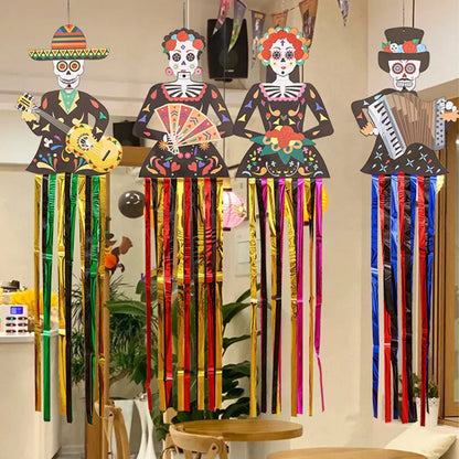 1.3m Mexico Day of the Dead Skeleton Ghost Bride Hanger Porch Sign Halloween Party Outdoor Decor Ghost Couple Door Hanging Flag