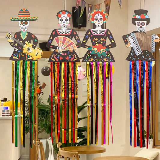 1.3m Mexico Day of the Dead Skeleton Ghost Bride Hanger Porch Sign Halloween Party Outdoor Decor Ghost Couple Door Hanging Flag