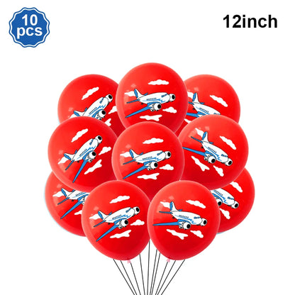 Airplane Party Decoration 12Inch Blue White Latex Balloons Big Plane Foil Cloud Balloon Set for Kids Boys Aviator Theme Birthday