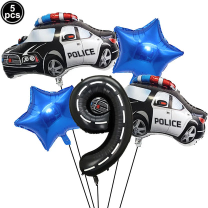 5th Birthday Police Party Blue Car Helicopter Foil Balloons for Boys Baby Shower Police Birthday Party Decoration