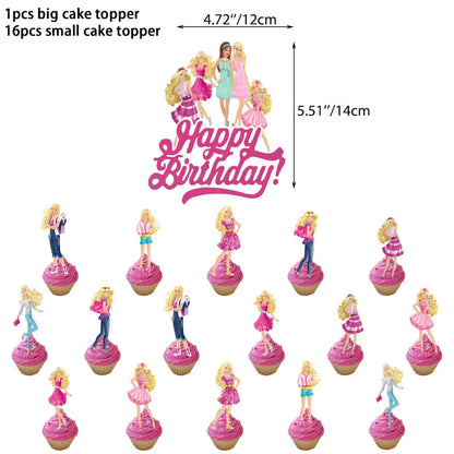 MINISO Barbie Birthday Party Decorations Tableware Paper Cups Plates Napkins Balloons Banner Backdrop Pink Baby Shower Supplies