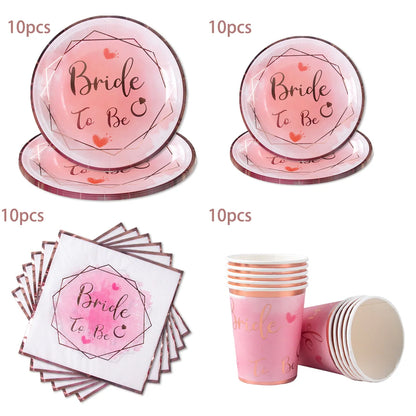 Bride to Be Disposable Tableware Set Plate Cup Napkins Decor Bachelorette Party Hen Night Bridal Shower Decorations Supplies