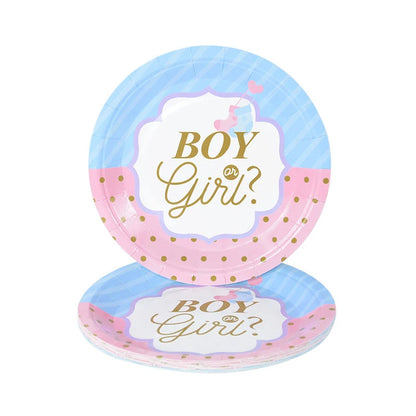 Gender Reveal Disposable Tableware Pink Blue Boy or Girl Plate Napkin Cup Tablecloth Baby Shower Party Table Decoration Supplies