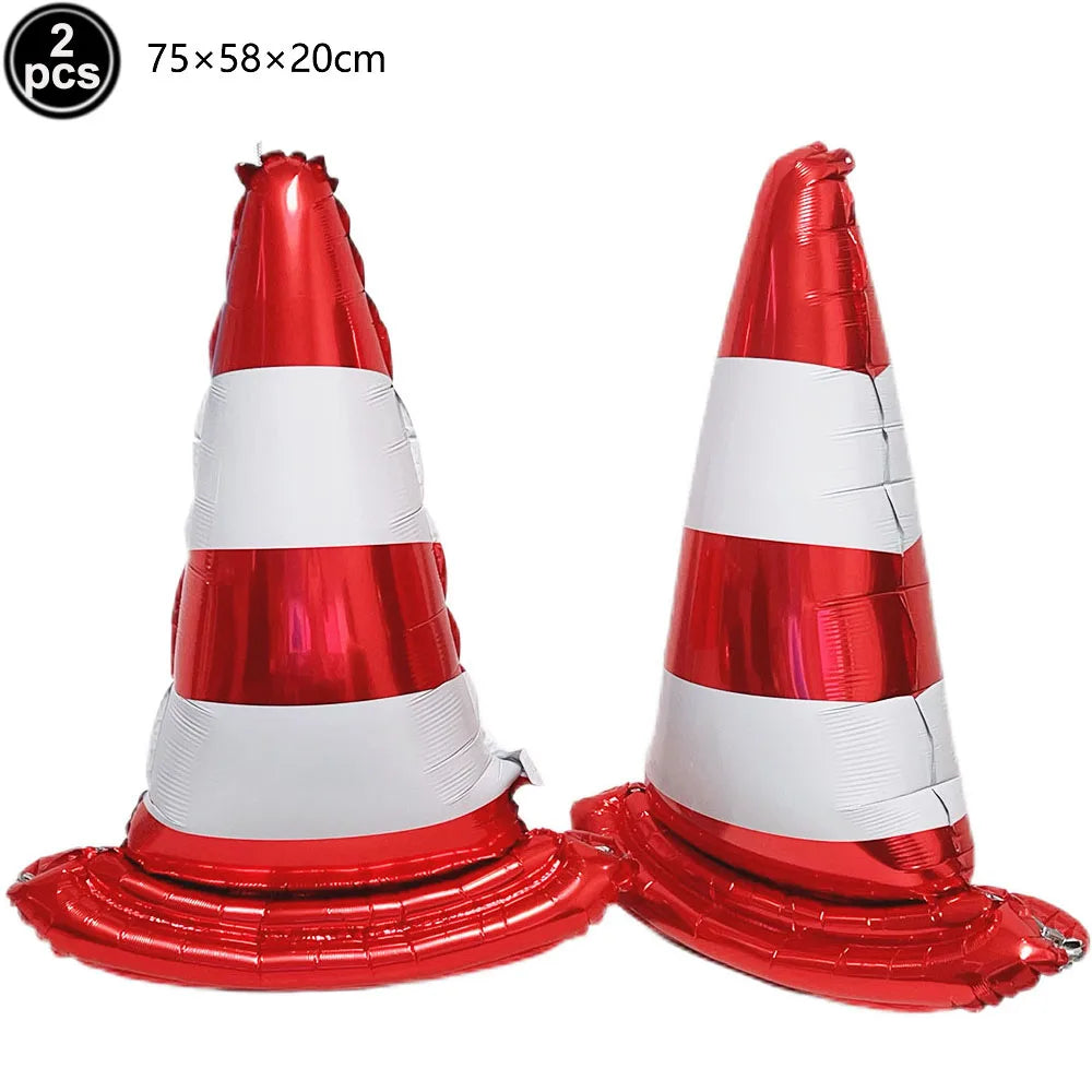 Car Race Balloons Traffic Cones Black White Checkered Flags Racing Wheel tire Foil Balloon Kids Car Birthday Party Decorations