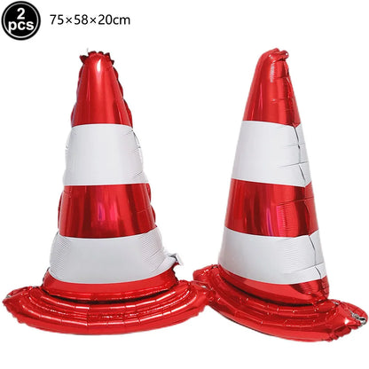 Car Race Balloons Traffic Cones Black White Checkered Flags Racing Wheel tire Foil Balloon Kids Car Birthday Party Decorations