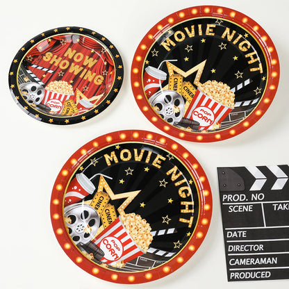 Movie Night Party Decoration Movie Party Disposable Plates Napkins Cups Tablecloth Happy Movie Night Theme Birthday Party Decor