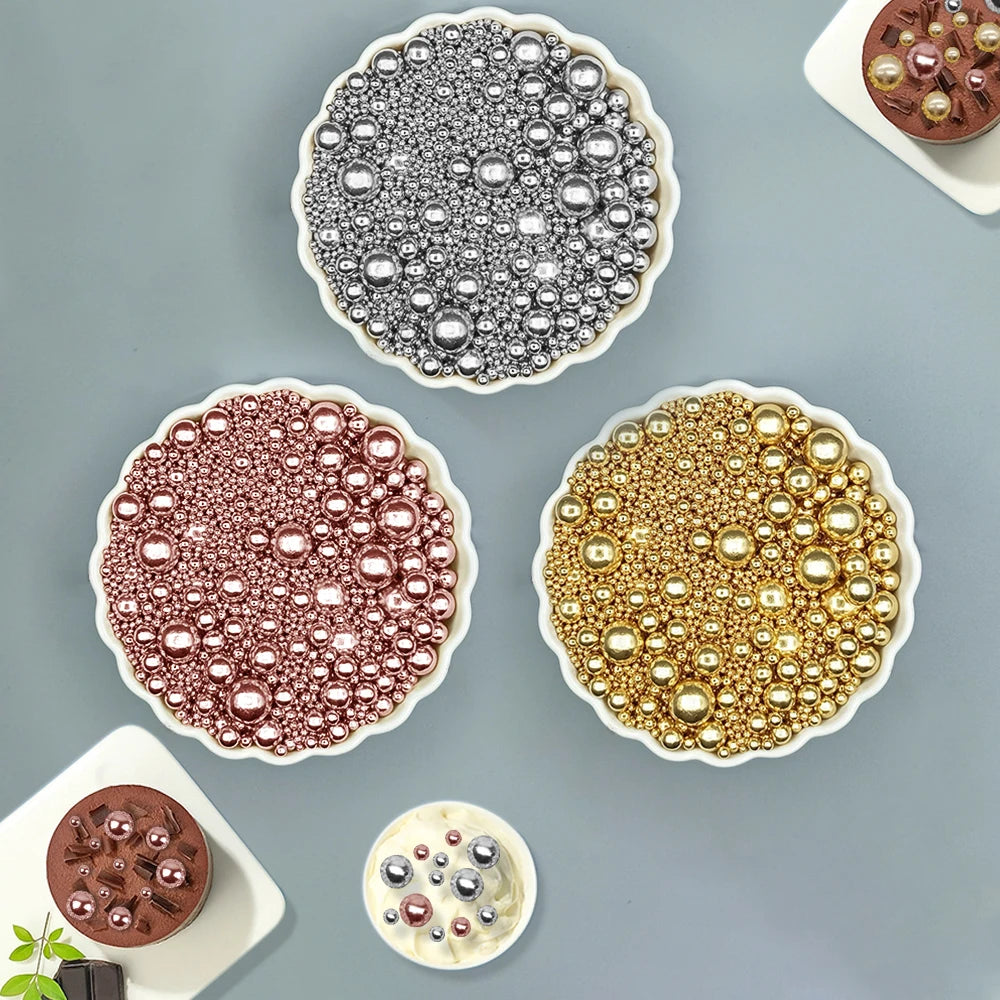 85g Golden Beads Cake Topper for Birthday Wedding Valentine's Day Party DIY Cake Decoration Not Edible for Decoration Only