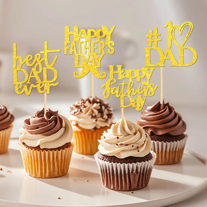 YOMDID 24Pcs Father's Day Cupcake Toppers Happy Cake Decorations Best Dad & Father's Day Cupcake Picks Cake Decorating Supplies