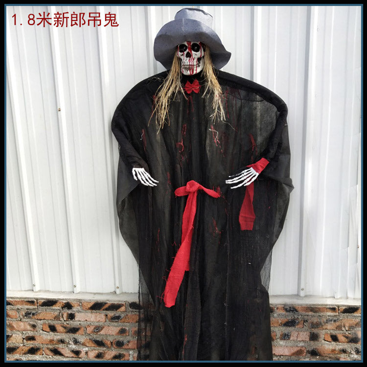 New Voice-Controlled Skull Hanging Ghost Halloween Haunted House Secret Room Props Bar KTV Set Decoration Pendant Horror