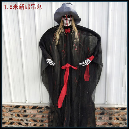 New Voice-Controlled Skull Hanging Ghost Halloween Haunted House Secret Room Props Bar KTV Set Decoration Pendant Horror