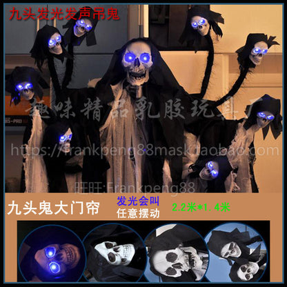 New Voice-Controlled Skull Hanging Ghost Halloween Haunted House Secret Room Props Bar KTV Set Decoration Pendant Horror